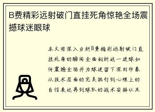 B费精彩远射破门直挂死角惊艳全场震撼球迷眼球